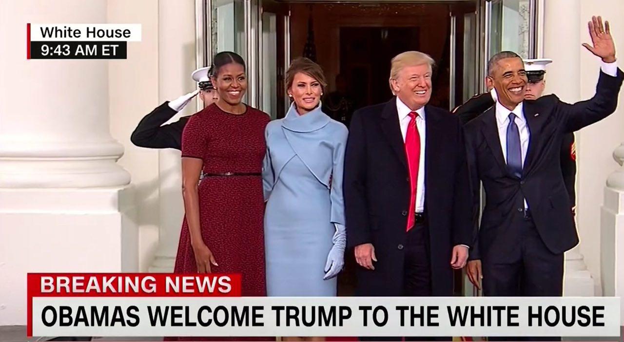 تحلیف ترامپ: ترامپ و همسرش با استقبال اوباما و میشل به کاخ سفید رفتند/ کنگره در انتظار تحلیف / تظاهرات مخالفان در واشنگتن و پاریس