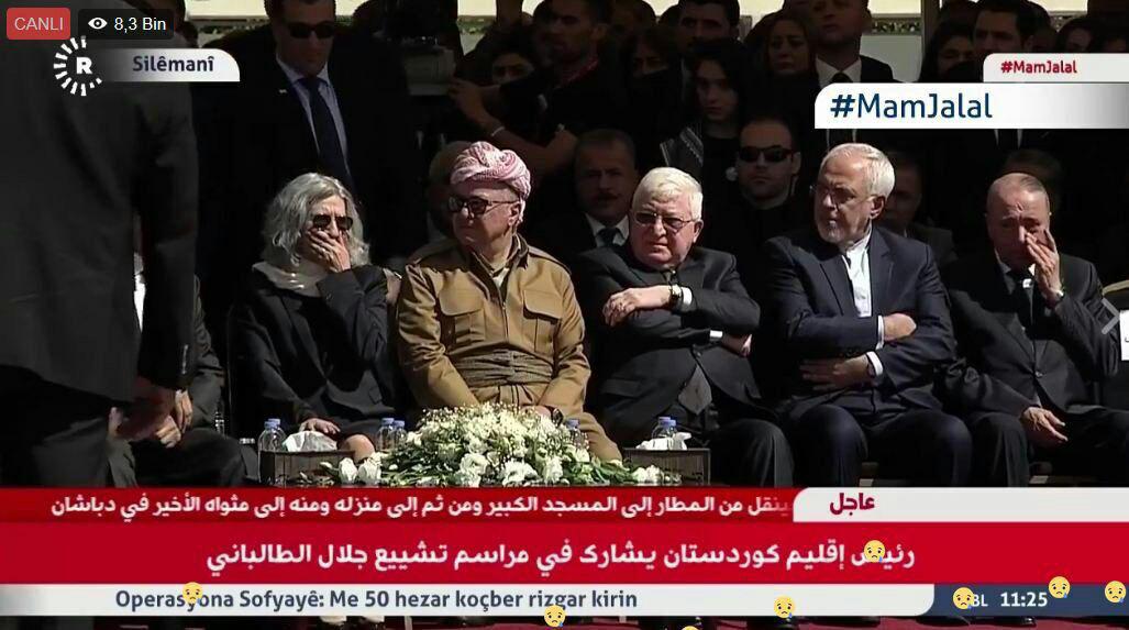 فواد معصوم و بارزانی در در کنار ظریف در مراسم تدفین طالبانی (+عکس)