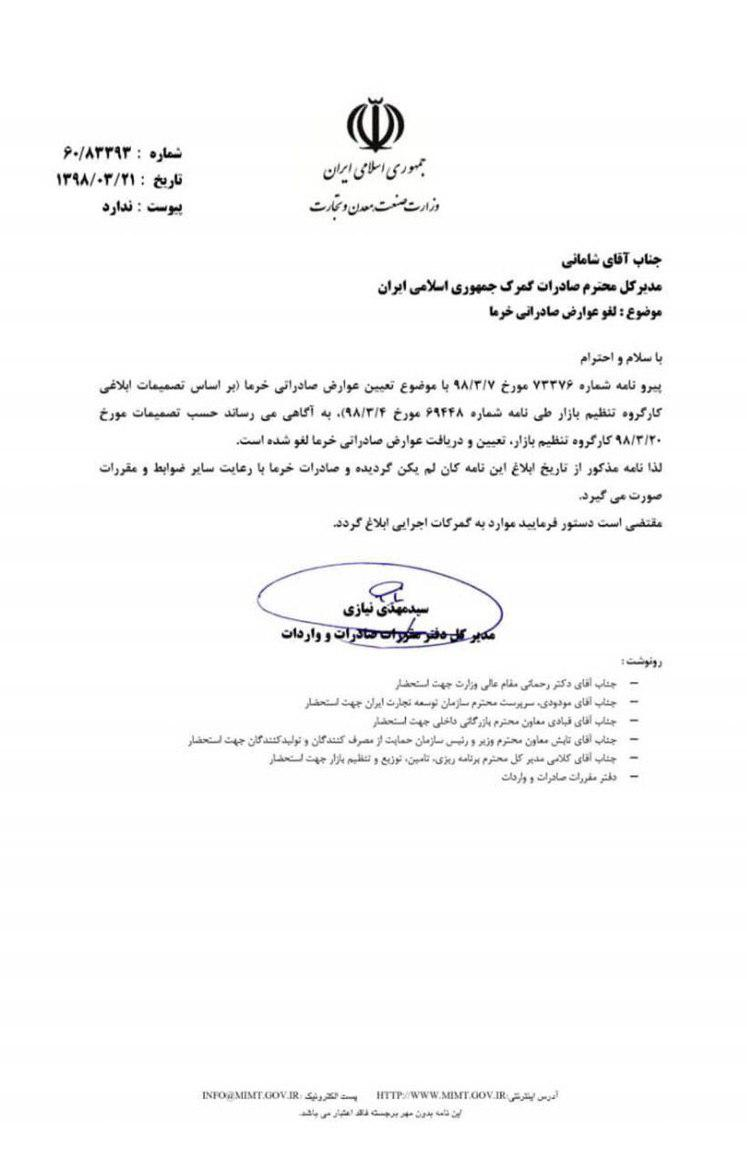 لغو عوارض صادراتی خرما پس از 14 روز لغو عوارض صادراتی خرما پس از 14 روز