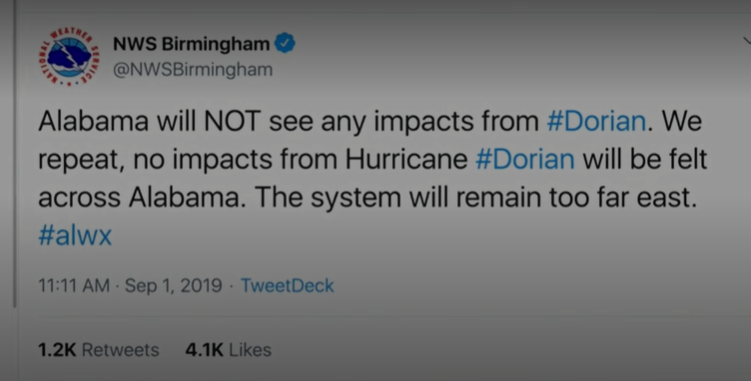 ترامپ: توفان از آلاباما می گذرد/ هواشناسی آمریکا: رد می‌کنیم