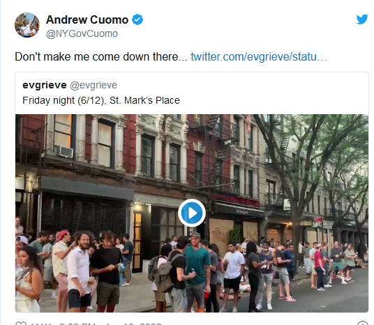 عصبانیت فرماندار نیویورک ازصف شلوغ مردم جلوی مِی‌خانه‌ها: کاری نکنید مجبور شوم خودم به آنجا بیایم