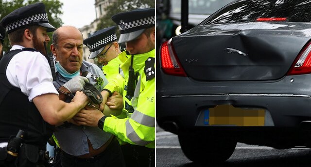 تصادف خودرو بوریس جانسون در تجمع اعتراضی تصادف خودرو بوریس جانسون در تجمع اعتراضی