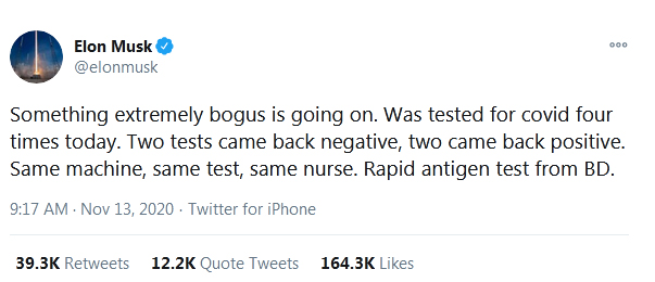 رییس کمپانی تسلا : تستهای کرونا قلابی است رییس کمپانی تسلا : تستهای کرونا قلابی است