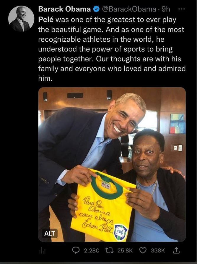 واکنش اوباما به کوچ ابدی پله واکنش اوباما به کوچ ابدی پله (+عکس)