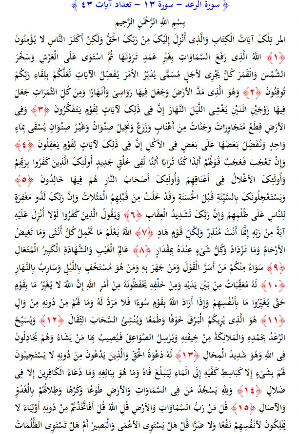 سوره های قرآن/ سوره رعد (متن، ترجمه و فایل صوتی)